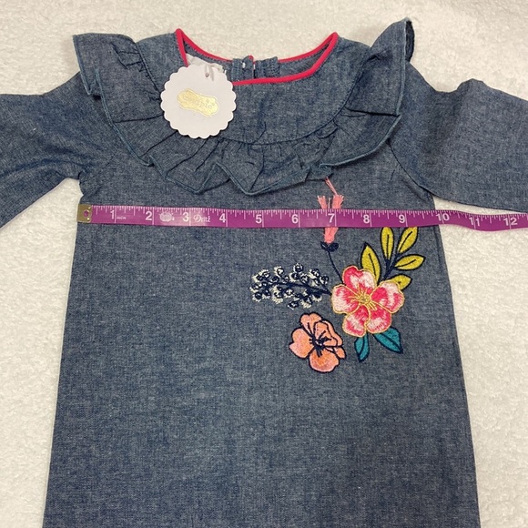 NWT mudpie embroidered chambray denim romper 3/6m - Picture 5 of 9